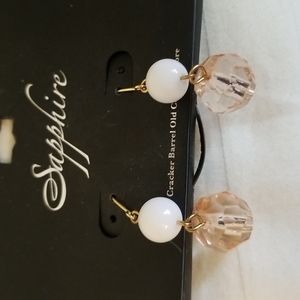 New Sapphire White Pink Beaded Dangly Earrings